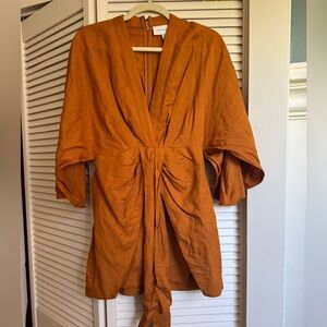 Significant Other 'Lola' Orange Linen-Blend Mini Wrap Dress Size 2